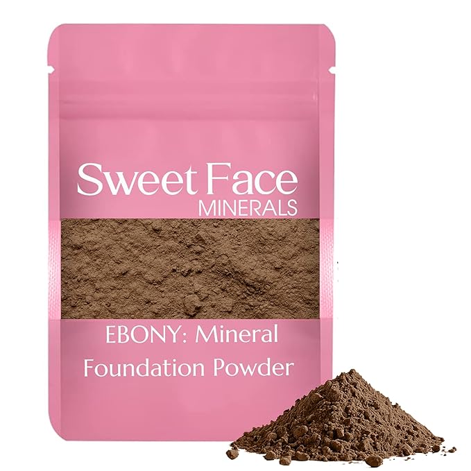 (12 Gram Bag) (EBONY) Foundation Powder Refill By Sweet Face Minerals, Lightweight Mineral Loose Makeup Powder with SPF 20, Full Coverage Flawless Finish, Talc-free, Cruelty-Free, Refillable Pouch-FemmiqueWomen