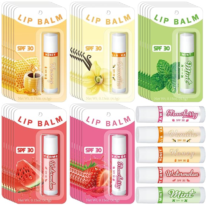30 Pack Lip Balms SPF 30 Bulk Sunscreen Lip Balms Party Gifts Favors Lip Sunscreen Care with Vitamin E Wedding Bridal Shower Favors Baby Shower Gifts for Outdoor Travel Beach-FemmiqueWomen