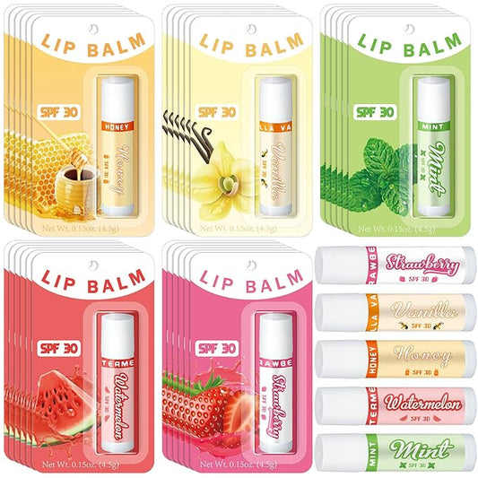 30 Pack Lip Balms SPF 30 Bulk Sunscreen Lip Balms Party Gifts Favors Lip Sunscreen Care with Vitamin E Wedding Bridal Shower Favors Baby Shower Gifts for Outdoor Travel Beach-FemmiqueWomen