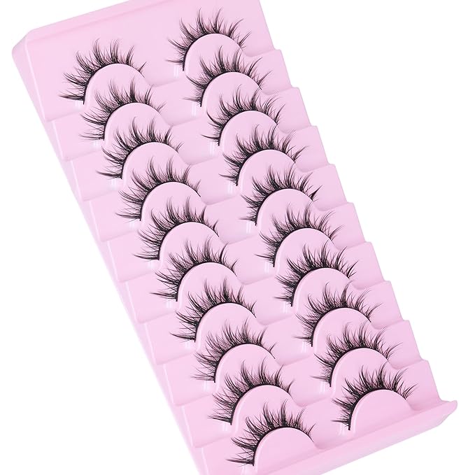 FANXITON Manga Lashes Wispy Natural Look Faux Eyelashes 10 Pairs Asian 3D False Eyelashes 14 mm Cat Eye Lashes Pack-FemmiqueWomen