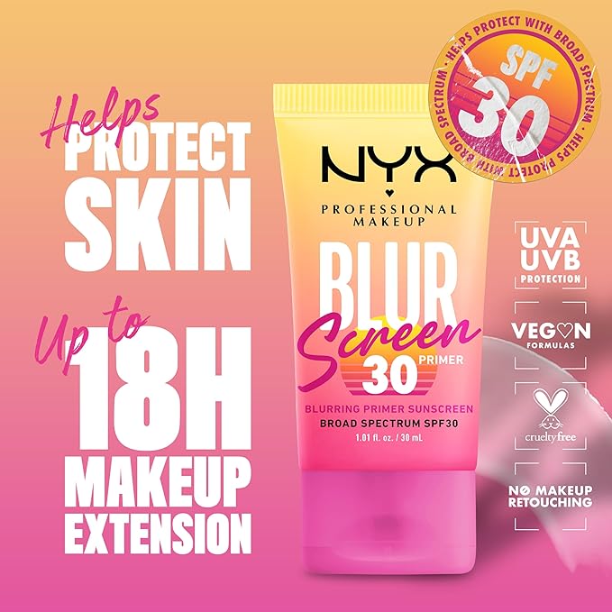 NYX PROFESSIONAL MAKEUP Blurscreen SPF 30 Primer, 3-in-1 Blurring Makeup Primer with Sunscreen, Vegan Formula with No White Cast or Greasy Feeling-FemmiqueWomen