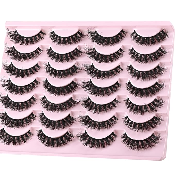 FARRED Wispy Mink Lashes Fluffy False Eyelashes 14 Pairs Fake Eyelashes Natural Look Short Natural Lashes Cat Eye Lash Wispy Volume Eyelash Faux Mink Strip Lashes Pack for Daily Makeup (F19 | 6-13 mm)-FemmiqueWomen