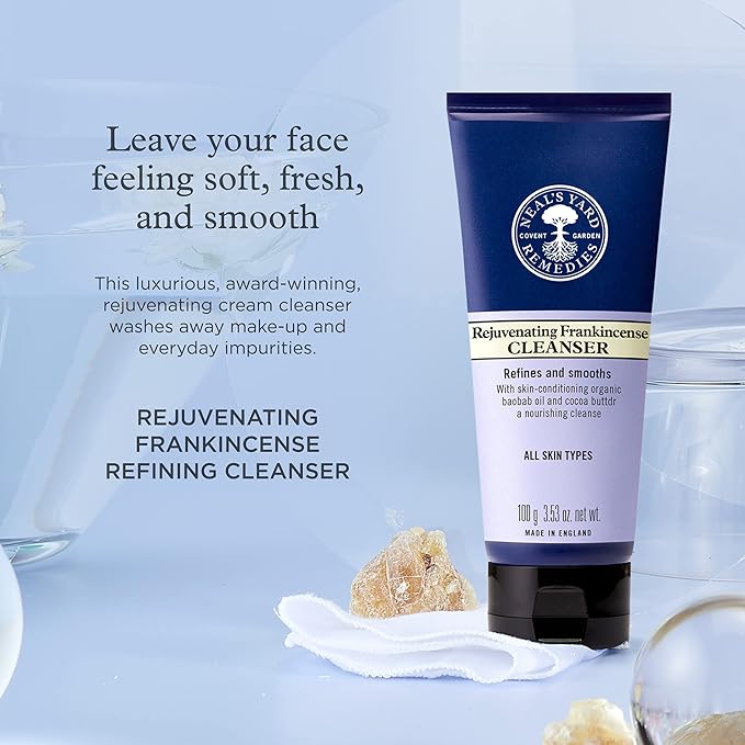 Neal's Yard Rejuvenating Frankincense Cleanser with Aloe Vera & Cocoa Butter, Smoothes & Refines, All Skin Types, Vegan Approved, Cruelty-Free 100mL-FemmiqueWomen