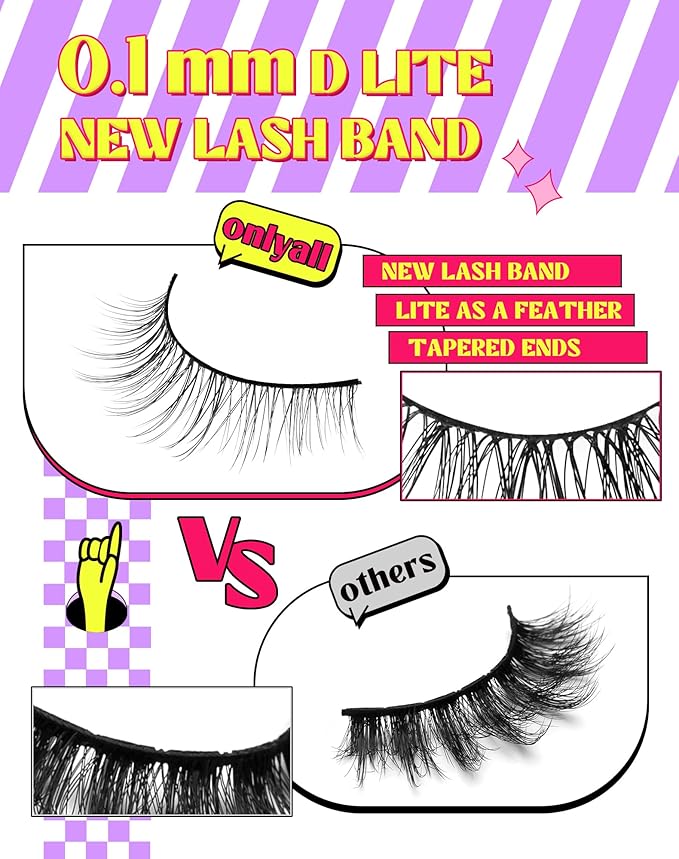 Onlyall Natural Lashes Wispy Lashes Natural Look False Eyelashes Natural Flared Eyelashes False Eye Lashes Soft Fluffy Lashes 7 Pairs DK32, Black-FemmiqueWomen