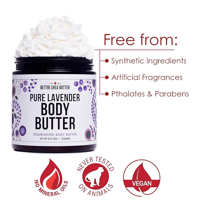 Lavender Body Butter with Shea Butter, Jojoba & Lavender Essential Oil - Natural Lotion for Women, Non-Greasy Moisturizer for Dry Skin, Whipped Body Cream-FemmiqueWomen
