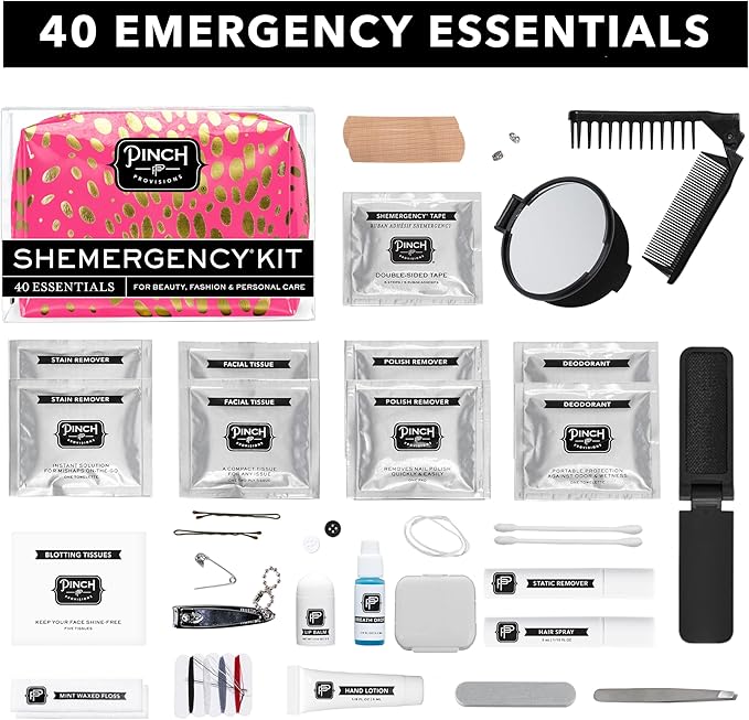 Pinch Provisions Shemergency Kit for Her, 40 Emergency Essential Items, Compact, Multi-Functional Pouch, Gift for Women, Birthday, Bachelorette Parties, and More!-FemmiqueWomen