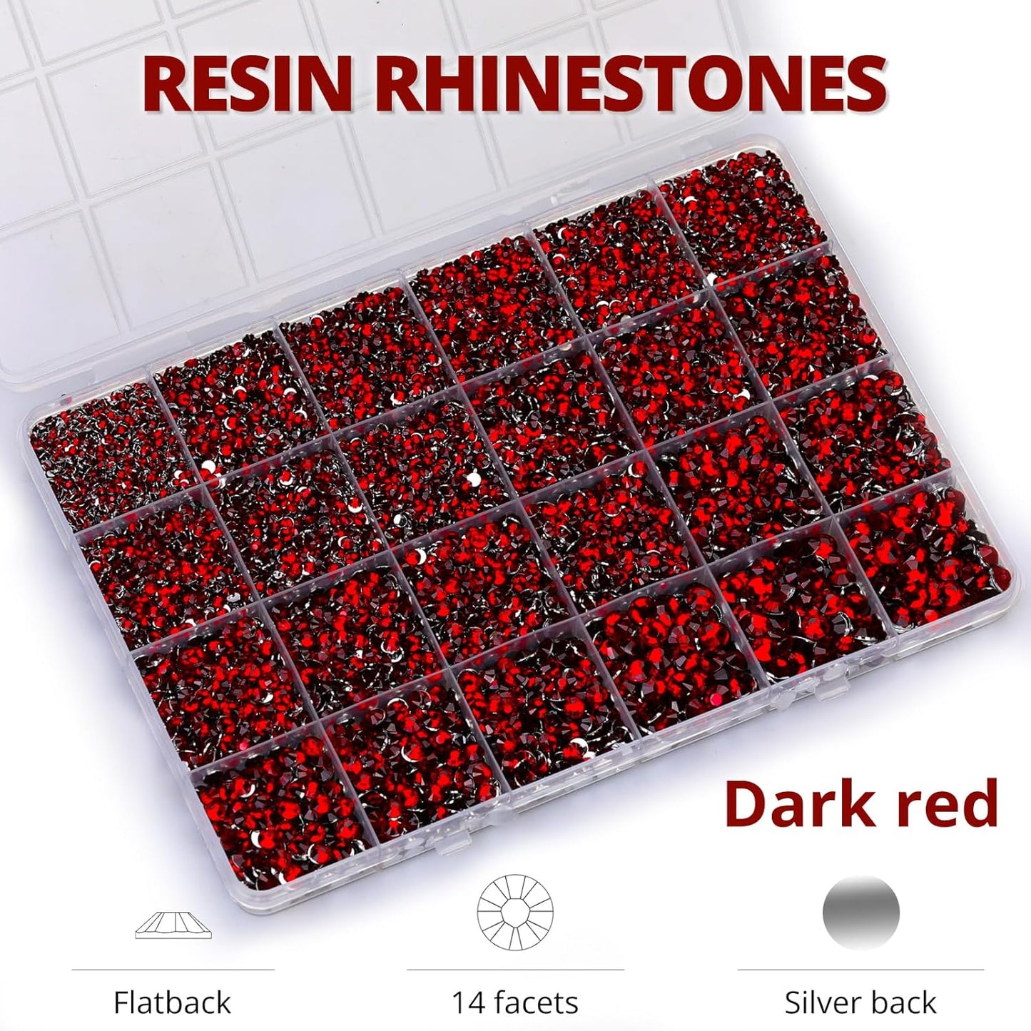 30000Pcs Resin Rhinestones Set for Crafting Bedazzling, Maroon Dark Red Burgundy Flatback Gems Jewels for Crafts Clothes Shoes Fabric Outfit Nails Makeup, Flat Back Crystal 2-6mm with b 7000 Glue-FemmiqueWomen