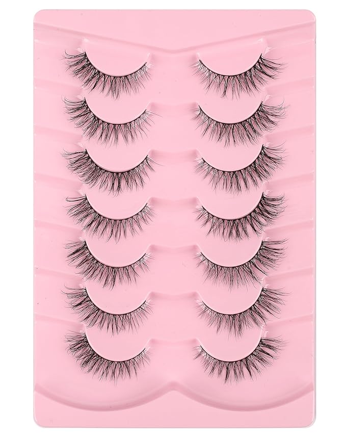 Cat Eye Lashes Short Strip Lashes Natural Looking False Eyelashes Wispy Fake Lashes Fluffy False Eyelashes Think Eye Lashes Pack 7 Pairs-FemmiqueWomen