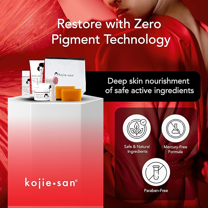 Kojie San Face & Body Shower Set - The Original Kojic Acid Soap that Reduces Visibility of Dark Spots, Hyperpigmentation, and Other types of Skin Damage – 135g x 2 Bars with Lotion, Cream and Toner-FemmiqueWomen