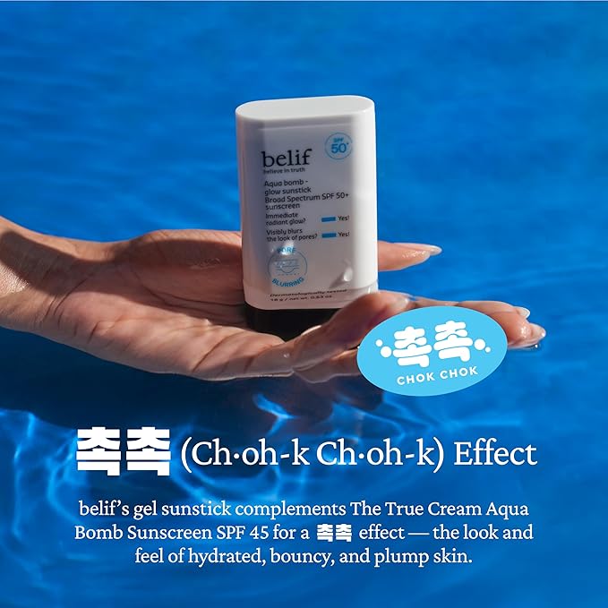 belif Aqua Bomb Niacinamide Sunscreen Stick SPF 50+ PA++++ – Korean Sunstick for Face with Hyaluronic Acid, No White Cast, Lightweight Velvet Finish, Daily UV Protection, Semi-Matte Glow, 0.63 oz-FemmiqueWomen