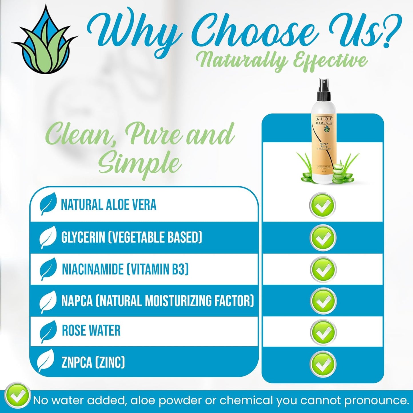 NaPCA Moisturizer Face Mist & Body Spray; Organic Aloe vera moisturizer with NaPCA. Refresh & Soothe Your Skin with Natural & Bioidentical Actives. All Skin types, Dry, Acne, Oily, & Tattoo Care.-FemmiqueWomen