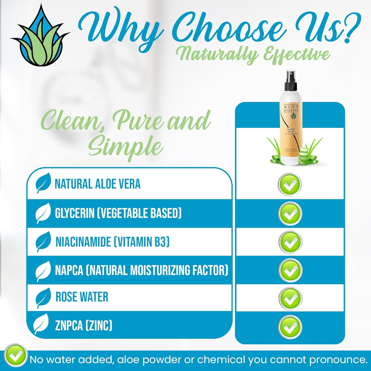 NaPCA Moisturizer Face Mist & Body Spray; Organic Aloe vera moisturizer with NaPCA. Refresh & Soothe Your Skin with Natural & Bioidentical Actives. All Skin types, Dry, Acne, Oily, & Tattoo Care.-FemmiqueWomen