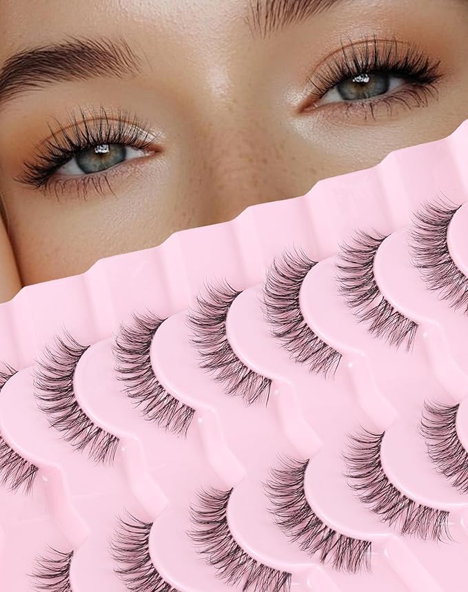 Short Lashes Natural Look Everyday Wispy Eyelashes Mink Flared Eyelashes Strip False Eye Lash Soft Clear Band 7 Pairs SF-05-FemmiqueWomen