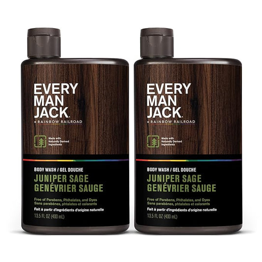 Every Man Jack Hydrating Body Wash for all skin types - Juniper Sage fragrance - Naturally Derived Ingredients - Cleanse, Nourish, and Hydrate Skin -Paraben Free, Phthalate Free, Dye Free-13.5oz - 2pk-FemmiqueWomen