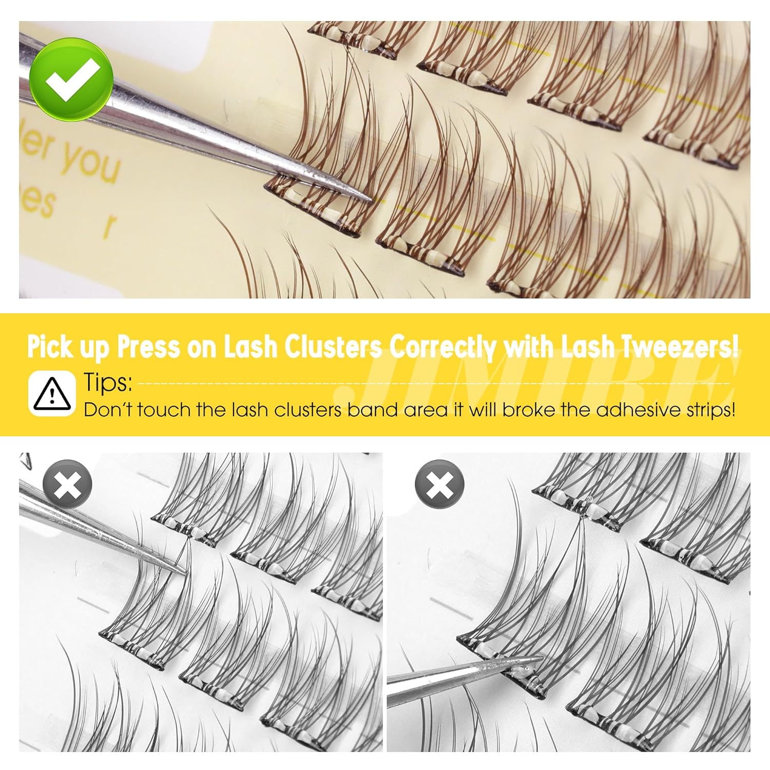 JIMIRE Brown Self-Adhesive Eyelashes - Press on Lash Clusters, Natural Look, Pre-Glued, Wispy 10-12MM Individual Lashes, Clear Band, Reusable Cluster Eyelash Extension-FemmiqueWomen