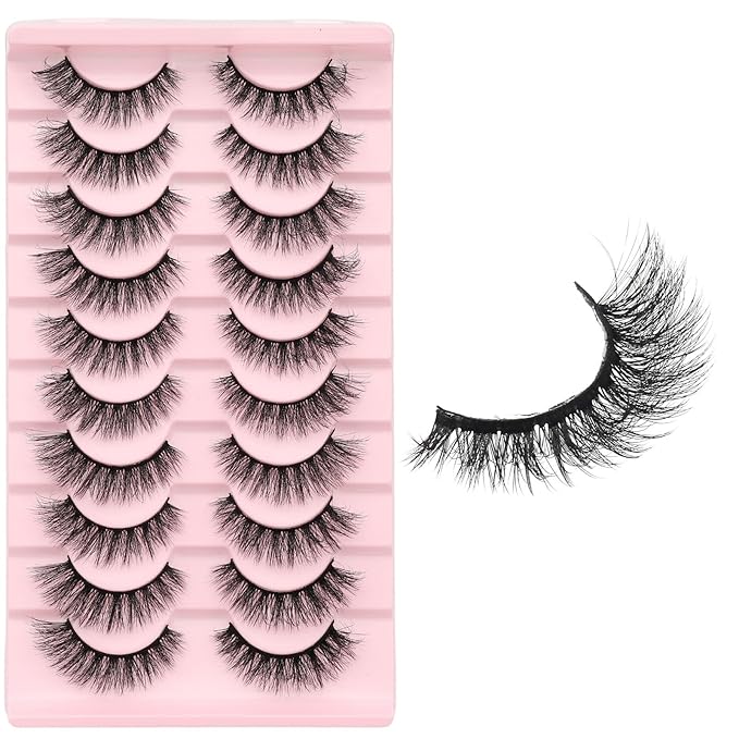 Cat Eye False Eyelashes – Natural Look, Wispy & Lightweight Glue-On Lashes, Reusable Fake Eyelashes for Everyday & Party Makeup (10 Pairs)-FemmiqueWomen