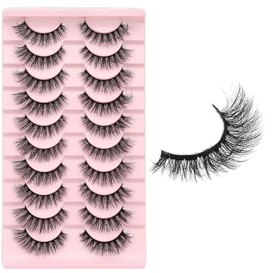Cat Eye False Eyelashes – Natural Look, Wispy & Lightweight Glue-On Lashes, Reusable Fake Eyelashes for Everyday & Party Makeup (10 Pairs)-FemmiqueWomen