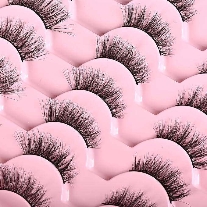FARRED Half Lashes Natural Look Short Eyelashes Cat Eye Lash Fluffy Natural Lashes Wispy False Eyelash 14 Pairs Faux Mink Strip Eye Lashes Pack for Daily Makeup (F15 | 9-14mm)-FemmiqueWomen