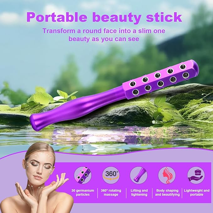 2025 Beauty Roller – Germanium Stone Face Sculpting Tool, Uplift Facial Massaging Beauty Tool, Firming Massage Wand for Skin Tightening, Portable Cooling & Sculpting (Purple)-FemmiqueWomen