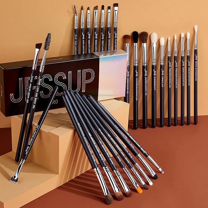 Jessup Eye Makeup Brushes Set Professonal 28pcs Premium Synthetic Eyeshadow Brush Eyeliner Brush Eyebrow Brush Blending Brush for Makeup Black T341-FemmiqueWomen