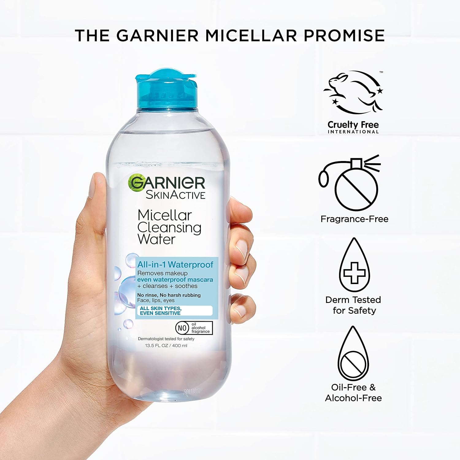 Garnier Micellar Water for Waterproof Makeup, Hydrating Facial Cleanser & Makeup Remover, Suitable for Sensitive Skin, Vegan, Cruelty Free, 13.5 Fl Oz (400mL), 2 Count-FemmiqueWomen