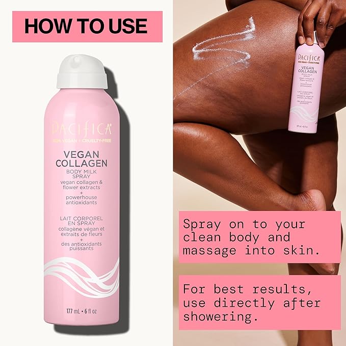 Pacifica Spray Lotion for Body - Vegan Collagen Body Milk Spray – Hydrating Moisturizer Mist Fast-Absorbing Instantly Hydrates & Softens Skin Jasmine & Vanilla Natural Scent Clean Beauty Non-Aerosol-FemmiqueWomen