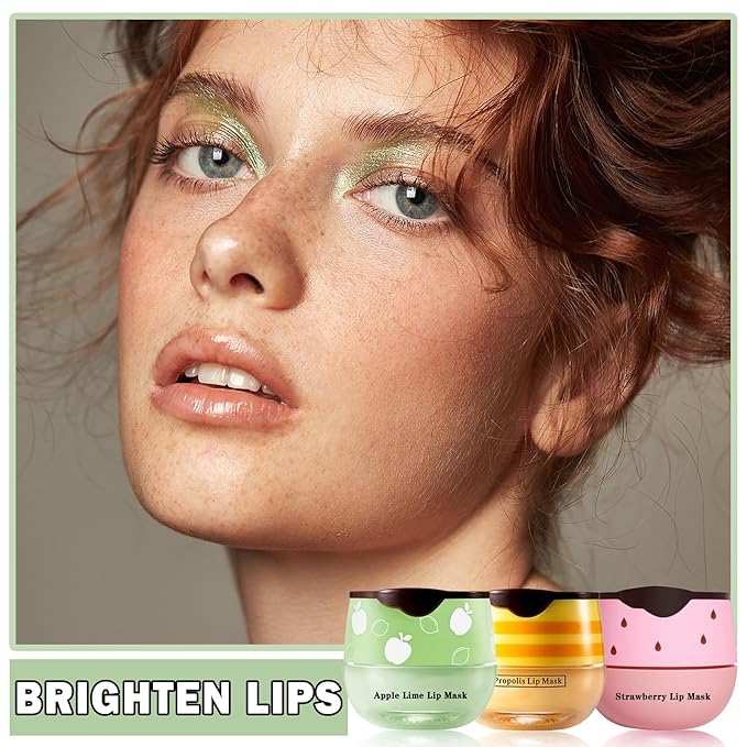 3PCS Bee Lip Balm Honey Pot Honey Strawberry Apple Lip Balm Sleeping Lip Mask Silky Hydrating Bee Lip Balm Lip Mask Overnight Lip Care Products(Honey+Strawberry+Apple Lime)-FemmiqueWomen