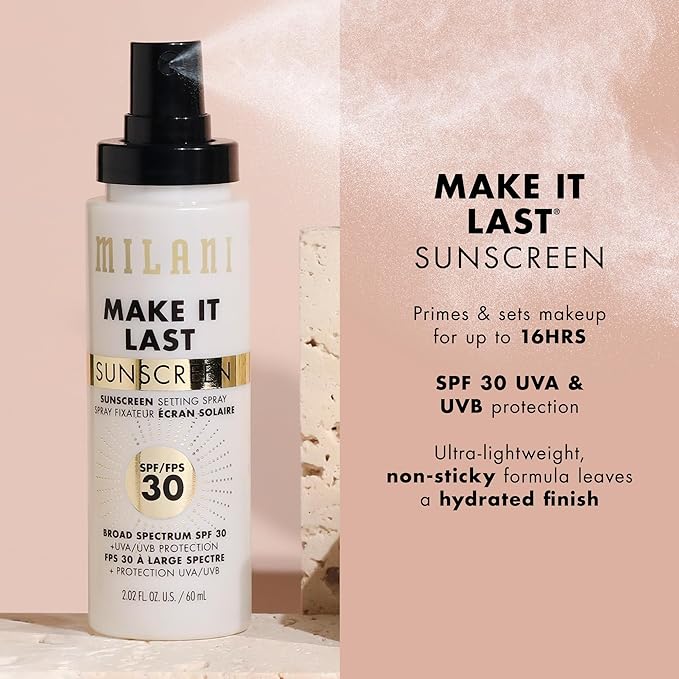 Milani Make It Last Sunscreen - Sunscreen Setting Spray with SPF 30 - Makeup Primer and Setting Spray with SPF30 Sunscreen, Long Lasting Makeup Finishing Spray - 2 Pack-FemmiqueWomen