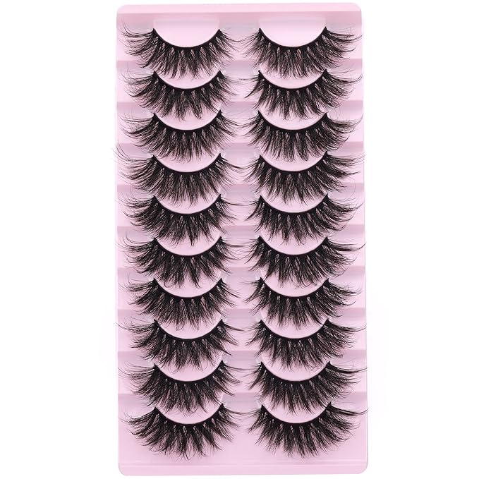 FANXITON False Eyelashes Fluffy Mink Lashes 20 mm Cat Eye Lashes Long 5D Wispy Dramatic 10 Pairs Pack-FemmiqueWomen