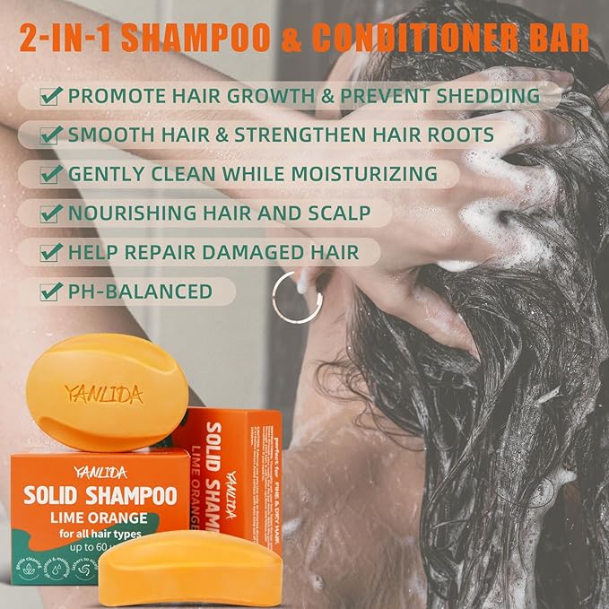 Solid Shampoo Conditioner Bar 2-In-1, Citrus Bar Shampoo for Dry, Itchy, and Oily Scalp, pH Balanced, Vegan Bars for Hair Strengthening Cleansing Moisturize, Cruelty-Free, 3 oz (Pack of 2)-FemmiqueWomen