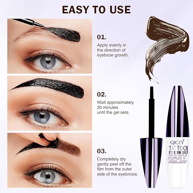 2025 New Tattoo Eyebrow Gel Easy Peel Off for Women, Upgrade Eyebrow Tattoo Peel Off, Transfer-proof Eyebrow Gels Waterproof for All Skin Types (Dark brown)-FemmiqueWomen