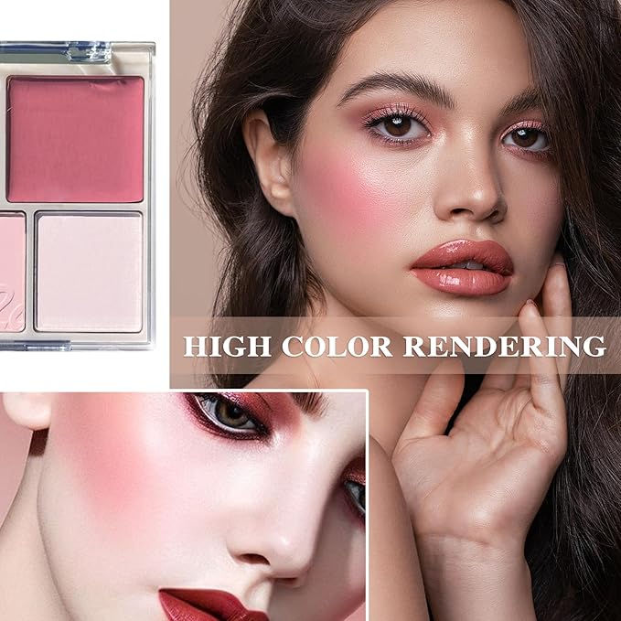 3Pcs 4 Colors Blush Palette,Matte Contour Makeup Blush for Cheeks,Waterproofing Highly Pigmented Face Cheek Blusher with Make Up Brush A1-FemmiqueWomen