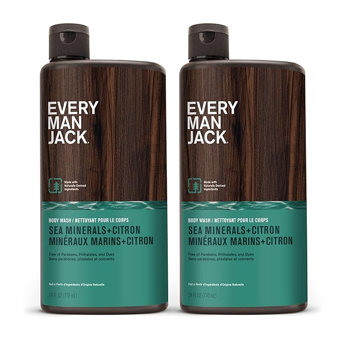Every Man Jack Nourishing Sea Minerals + Citron Mens Body Wash for All Skin Types - Naturally Derived Ingredients - Cleanse and Hydrate Skin with Coconut and Glycerin - 24oz 2 Bottles-FemmiqueWomen