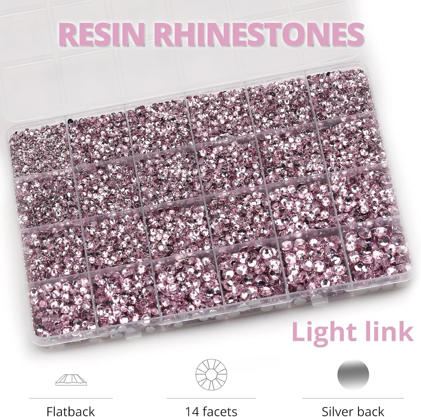 30000Pcs Resin Rhinestones Set for Crafting Bedazzling, Light Pink Flatback Gems Jewels for Crafts Clothes Shoes Fabric Outfit Nails Makeup, Flat Back Crystal 2-6mm with b 7000 Glue-FemmiqueWomen