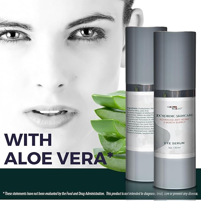 2x Nordic Skincare Serum - 2 Month Supply - Anti Aging Eye Serum - Contains Vitamin C for Dark Circles - Anti Aging Skincare Moisturizing Serum with Aloe Vera & Vitamin E - Improve Wrinkles & Eye Bags-FemmiqueWomen