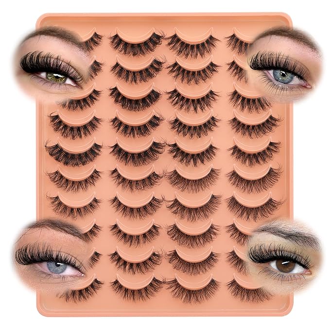 JIMIRE False Eyelashes 4 Styles Mixed Demi Wispies Cat Eye Lashes Mink Lashes Fluffy D Curl Russian Strip Lashes Natural Look Fake Lashes Pestañas 20 Pairs Pack-FemmiqueWomen