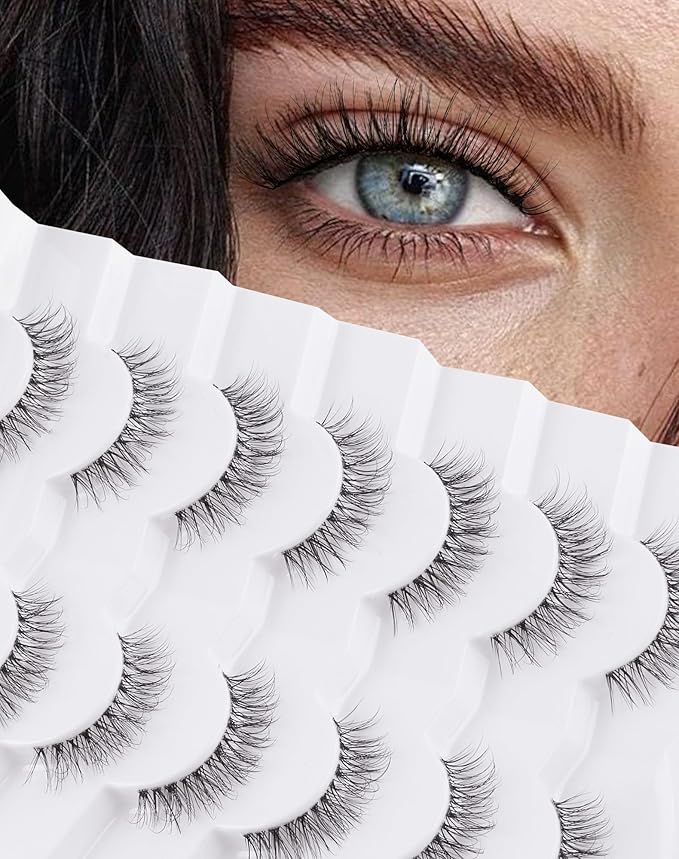 Eyelashes Natural Look Wispy Lashes Flared Strip False Eyelash Short Lash Soft False Eyelashes Fluffy Pack 7 Pairs Everyday 12MM D86-FemmiqueWomen