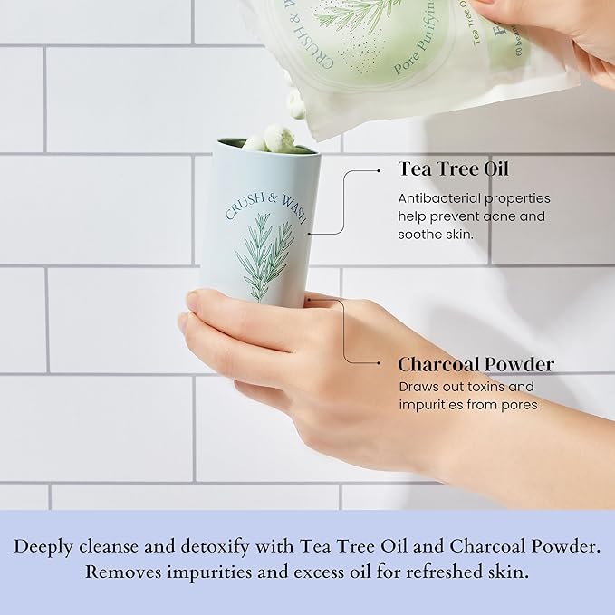 3-in-1 Solid Facial Cleanser, Exfoliator, and Wash-off Mask - Vegan, Cruelty-Free, Plastic-Free, Travel-Friendly, 1 Month Supply (60 Crushable Tablets) in Tin (Purifying Beans in Tin)-FemmiqueWomen