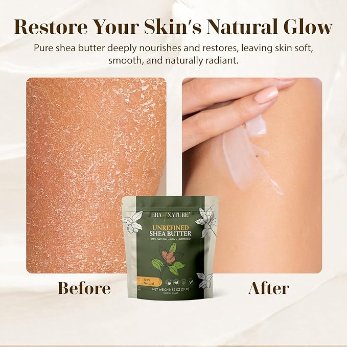 era of nature Organic Unrefined Raw African Ivory White Shea Butter 32oz - Moisturizing Raw Shea Butter Bar for Skin & Hair, DIY Lip Balm Base, Cream, Soap & Lotion Making Supplies Kit, Skincare-FemmiqueWomen