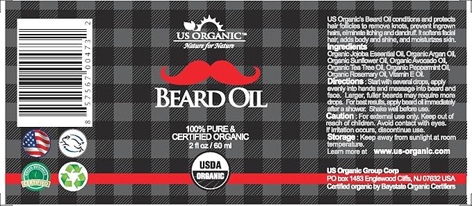 US Organic Beard Oil, 100% Pure, USDA Certified, Softens, shine, moisturizes, Amber Glass Bottle with Eye Dropper, 2 Ounce-FemmiqueWomen