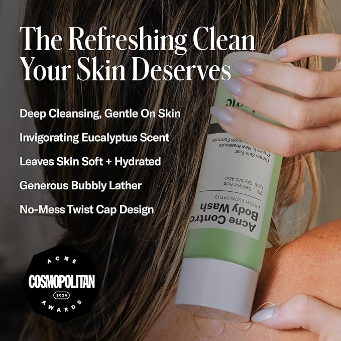 Geologie Acne Control Body Wash | Fresh Eucalyptus | 2% Salicylic Acid + 1.5% Glycolic Acid | Clears Body Acne & Prevents Breakouts | For Men & Women | No Benzoyl Peroxide | 8.4 oz-FemmiqueWomen