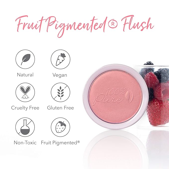 100% PURE Powder Blush (Fruit Pigmented), Chiffon, Soft Shimmery Finish, Nourishes Skin w/Rosehip Oil, Cocoa Butter, Natural Makeup (Soft Pink) - .32 oz-FemmiqueWomen