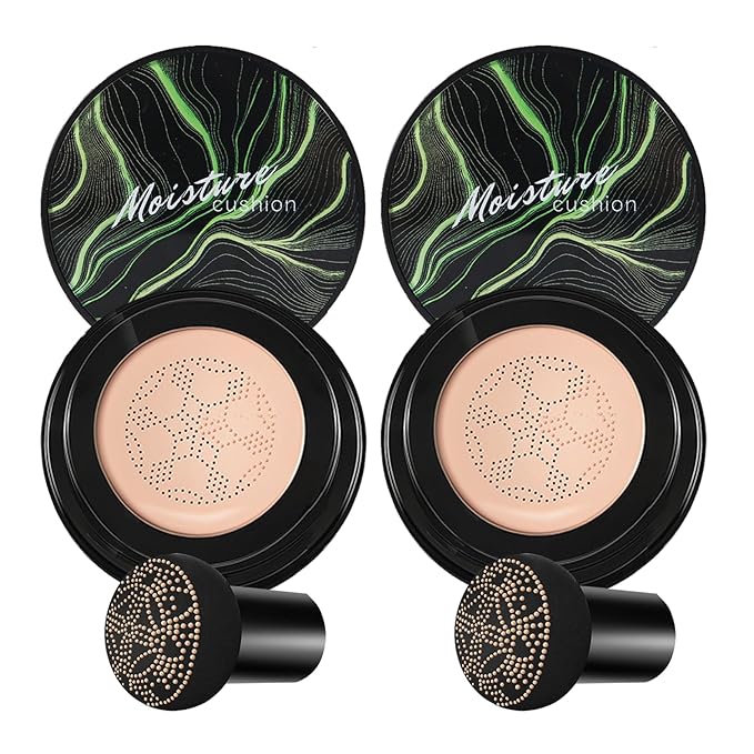 2PCS Mushroom Head Air Cushion CC Cream Foundation,Moisturizing Mushroom Head Foundation BB Cream Makeup Foundation Matte Concealer Full Coverage Long-lasting Oil Control (Natural)-FemmiqueWomen