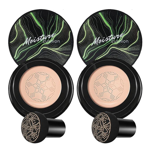 2PCS Mushroom Head Air Cushion CC Cream Foundation,Moisturizing Mushroom Head Foundation BB Cream Makeup Foundation Matte Concealer Full Coverage Long-lasting Oil Control (Natural)-FemmiqueWomen