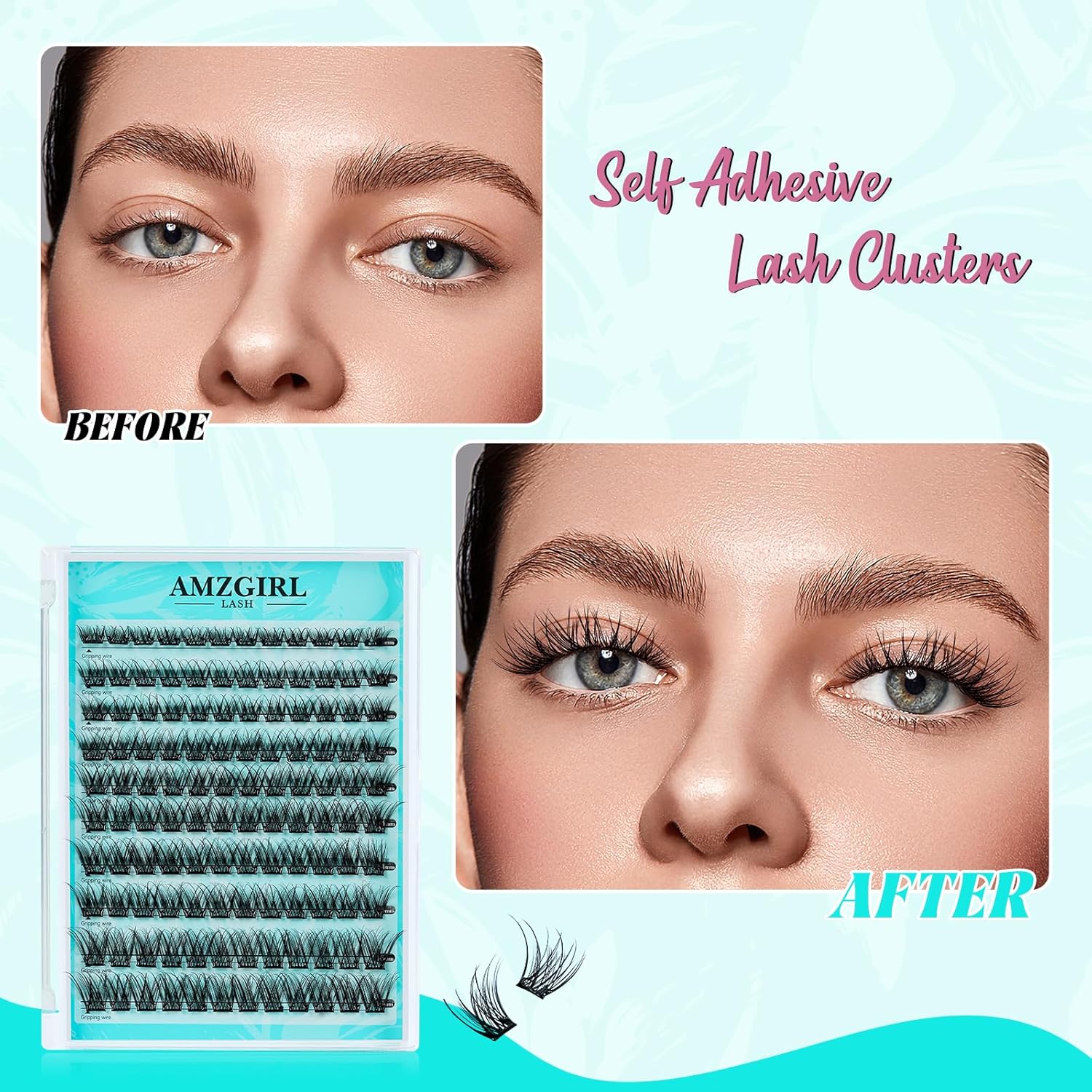 120PCS Self Adhesive Eyelashes Natural C Curl 8-16mm Self Adhesive Lash Clusters,No Lash Glue Needed,Impress Lashes Wide Stem Lashes Extension-FemmiqueWomen