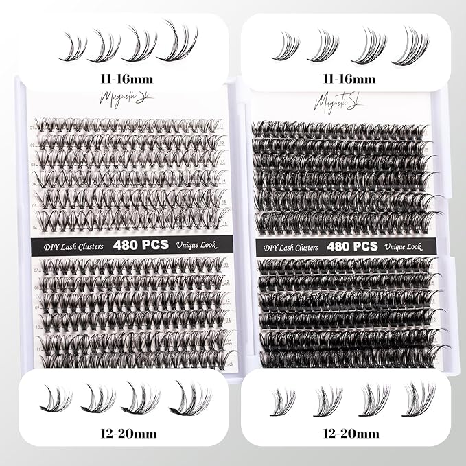 Lash Clusters 480 Clusters 60D 80D Thick Eyelash Extension 30D 40D Individual Eyelashes D Curl 11-20mm False Eyelash Multi-Style DIY Lash Extensions for Beginners(30D-80D-D, 11-20MIX)-FemmiqueWomen