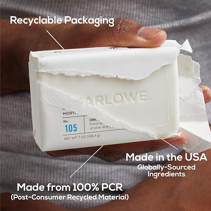 MARLOWE. No. 105 Bar Soap for Men 7 oz, Moisturizing Body Soap, Nourishing & Refreshing with Natural Extracts, Shea Butter, Olive Oil & Green Tea Extracts, Original Sage & Fir Scent-FemmiqueWomen