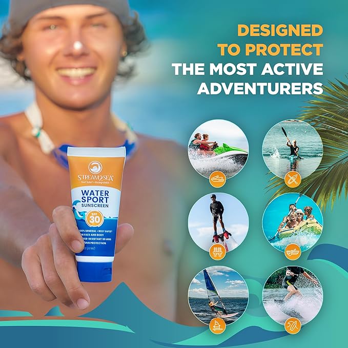 STREAM 2 SEA SPF 30 Biodegradable Mineral Sunscreen, 3 Fl oz Non-Greasy and Moisturizing Reef Safe Sunscreen For Face Protection and Body Against UVA and UVB-FemmiqueWomen