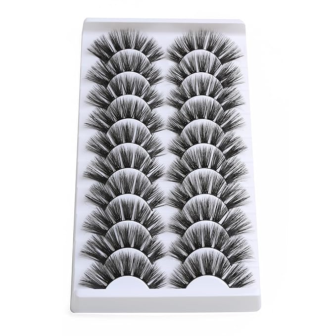 SUNWELL False Eyelashes 18mm Mink Lashes 8D Fluffy Faux Mink Lashes Dramatic Cat Eye Lashes Strips Soft Full Volume Fake Eyelashes 10 Pairs Pack-FemmiqueWomen