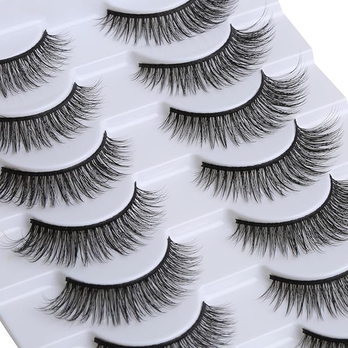 SUNWELL False Eyelashes 12mm Mink Lashes Natural Look Cat Eye Faux Mink Lashes 3D Fluffy Soft Luxury Volume Fake Eyelashes 10 Pairs Pack-FemmiqueWomen